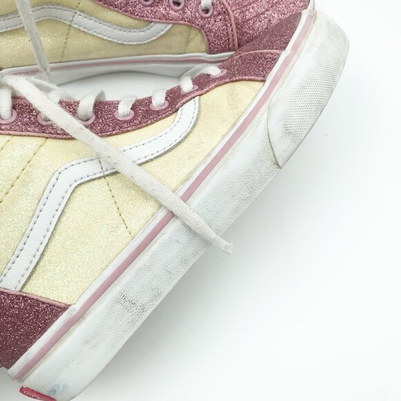 VANS Glitter Pink Yellow High Top Lace Up Zipper Sneakers Tennis Shoes Youth 3 - Picture 7 of 10